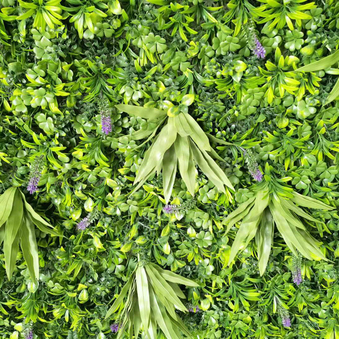 縦の庭の塀のPEの葉のBoxwoodの両掛けのパネルの緑の人工的な植物の壁